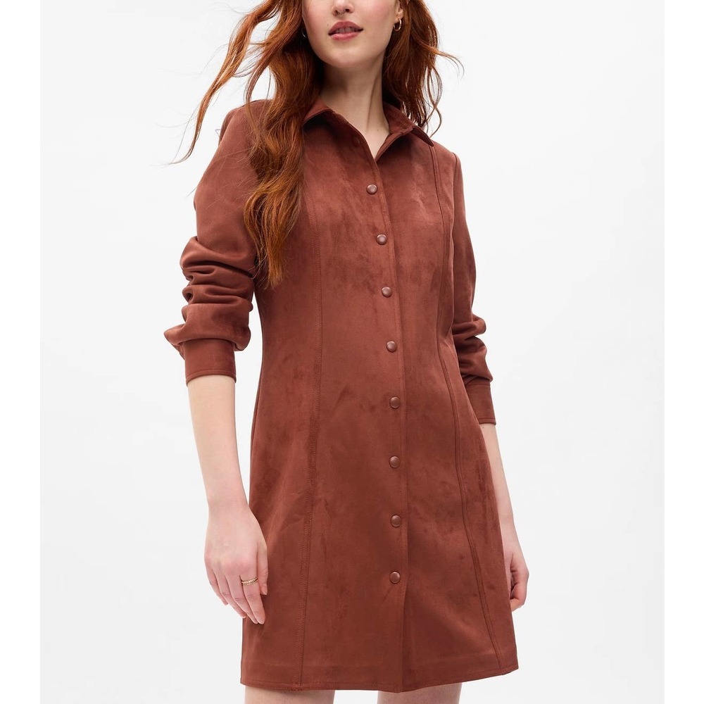 Gap Women - Faux-Suede Mini Shirtdress / size S / Fire Orange / NWOT